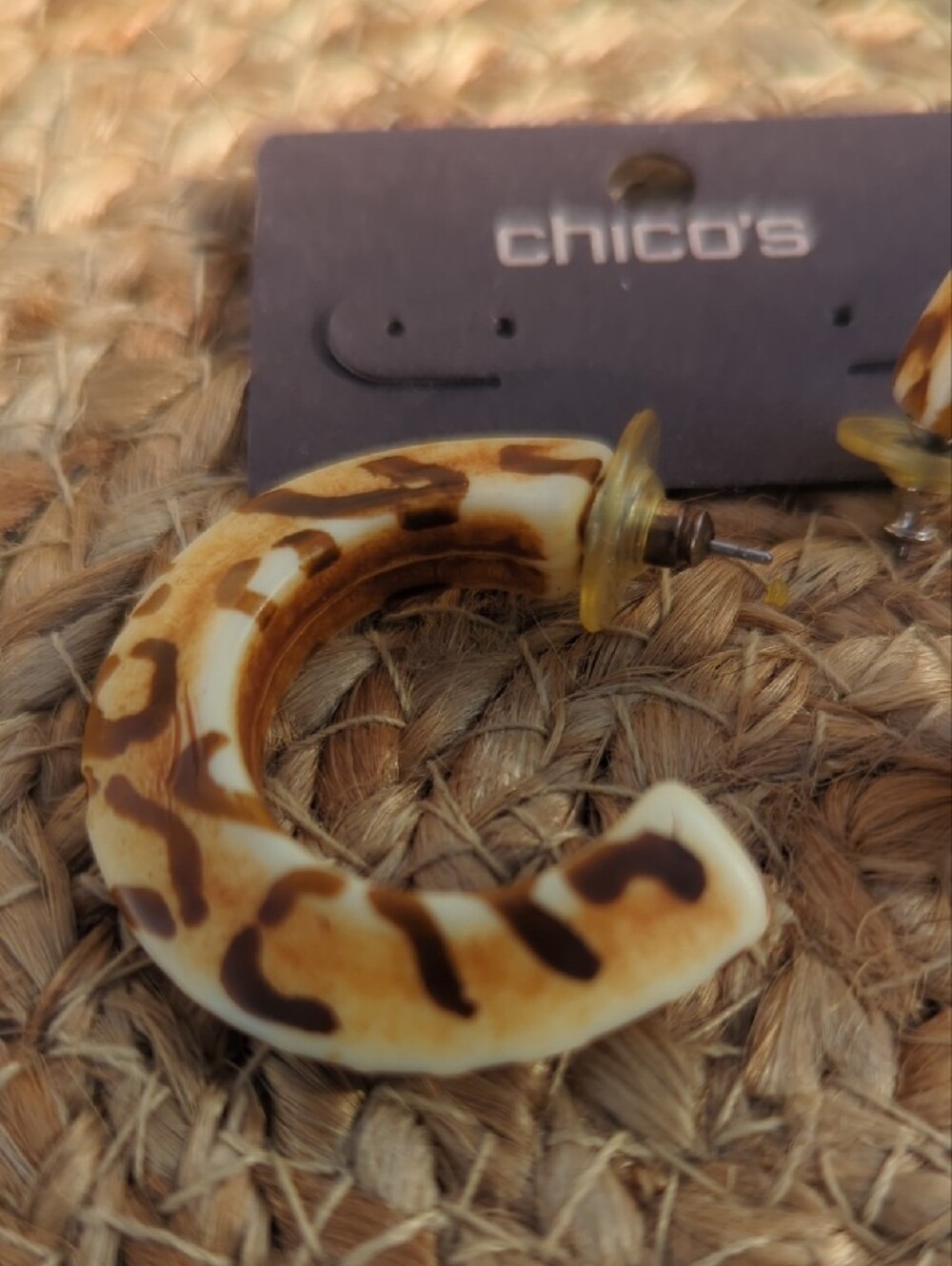 Chico's Cream and Brown Tortoise Hoop Earrings - Picture 3 of 4